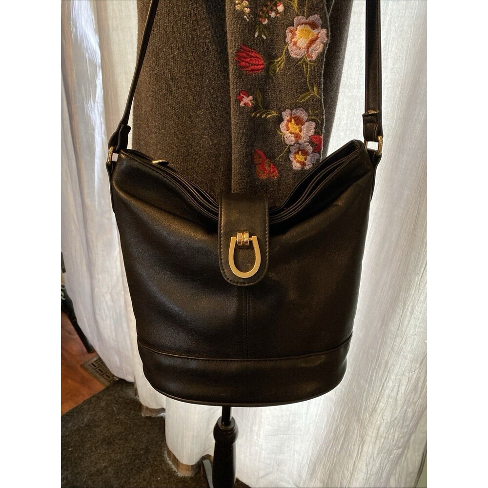 Worthington Black Leather Satchel Gold Harder Adjustable Strap Hobo Satchel Bag